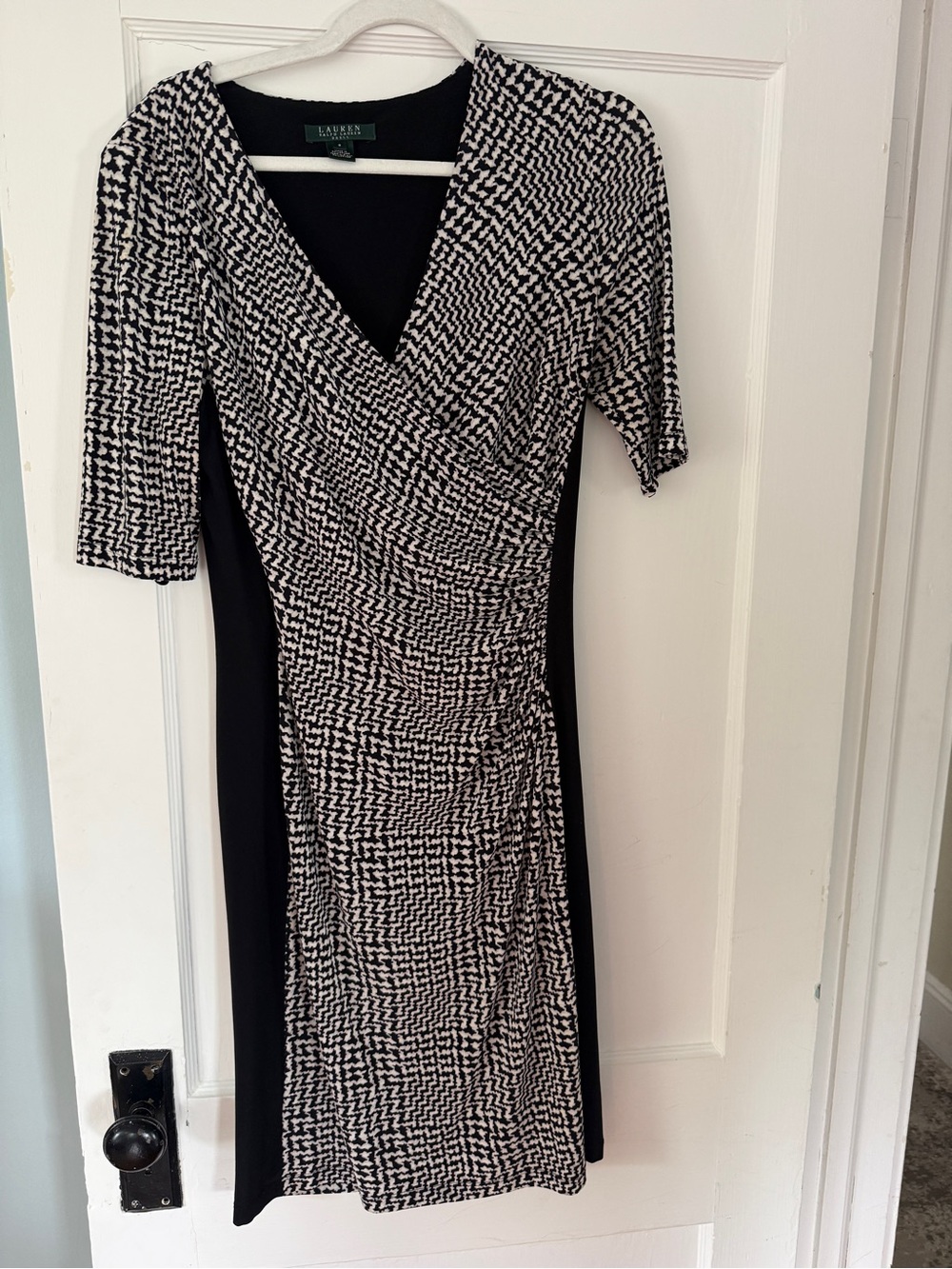Lauren Ralph Lauren Black & White Faux-Wrap Midi Dress